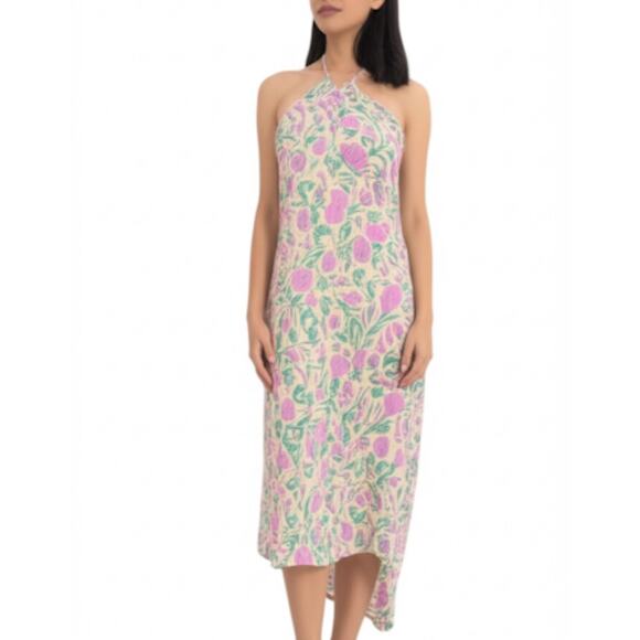 Mango Women's Purple Floral Halter Dress Size XL Romantic Girly Vacation - Picture 1 of 9
